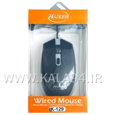 موس سیمی KAISER K-129 گیم 7 رنگ LED / جنس مخملی / دارای 3 کلید / کابل 1.5 متر درگاه USB / کلید نرم و مقاوم با دقت بالا در ضرب مداوم / تک پک طلقی ویترینی